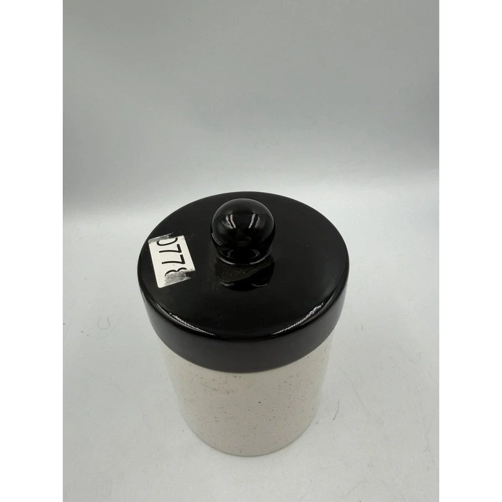 Stoneware Storage Canister Jar Black & Marble Ceramic Lid NWT